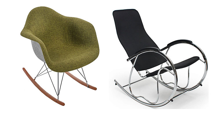 Od lewej: fotel bujany Belio 3X - zielony, bujany fotel do salonu Belix - czarny. 