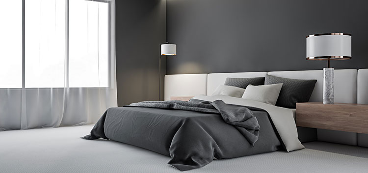 Podwójne łóżko z tapicerowanym zagłówkiem 