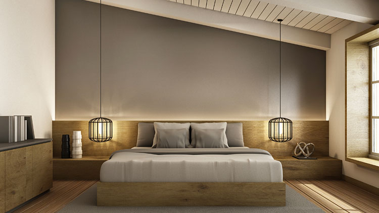 aranżacja oświetlenia wnętrza sypialni z użyciem podwójnych lamp 
