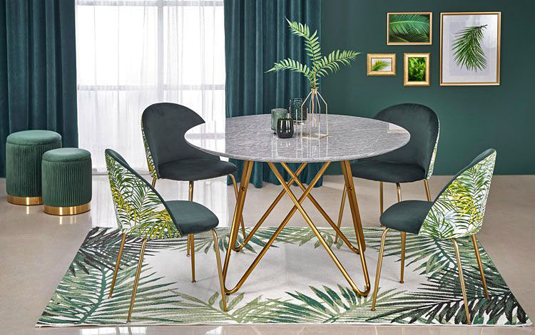 okrągły stół w stylu glamour z czeterema krzesłami