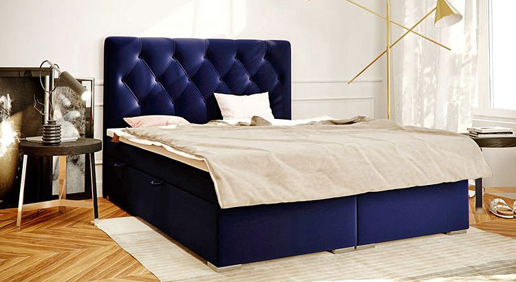 łóżko kontynentalne tapicerowane welurem 