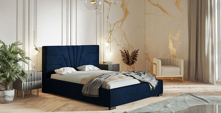 Granatowe łóżko tapicerowane 