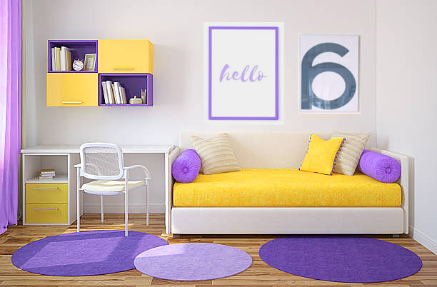 Pokój nastolatka w elementami w kolorze fioletowym 