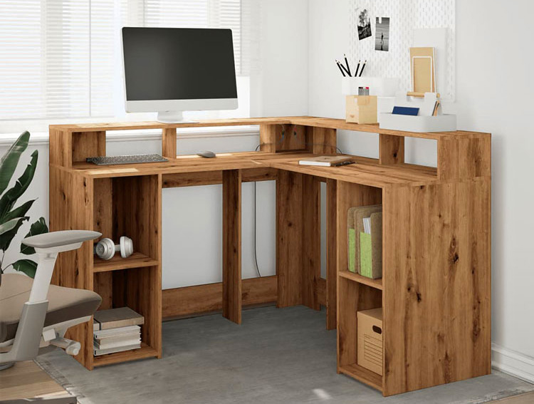 Gamingowe biurko narożne w kolorze dąb artisan 