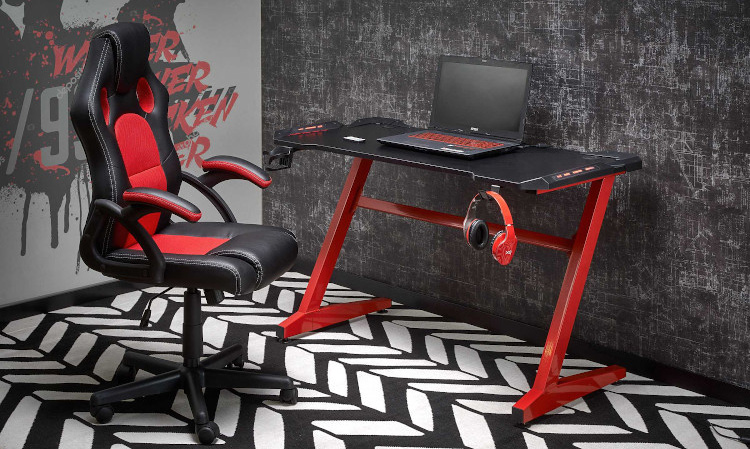 Metalowe biurko w kolorze czarno-czerwonym 