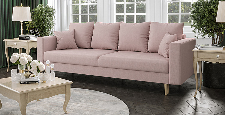 Wygodna sofa w kolorze pudrowego różu 
