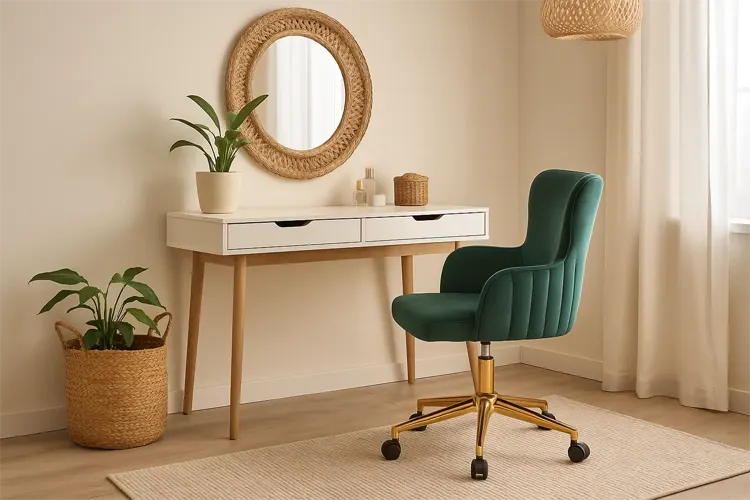 Welurowe krzesło obrotowe przy toaletce 